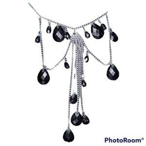 ❤️ Icing Black Chain Stones Earrings Necklace Set
